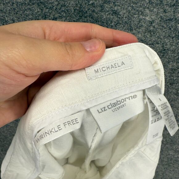 Liz Claiborne Pants Women 8 White Linen Flat Front High Rise Chino Michaela - Picture 6 of 8